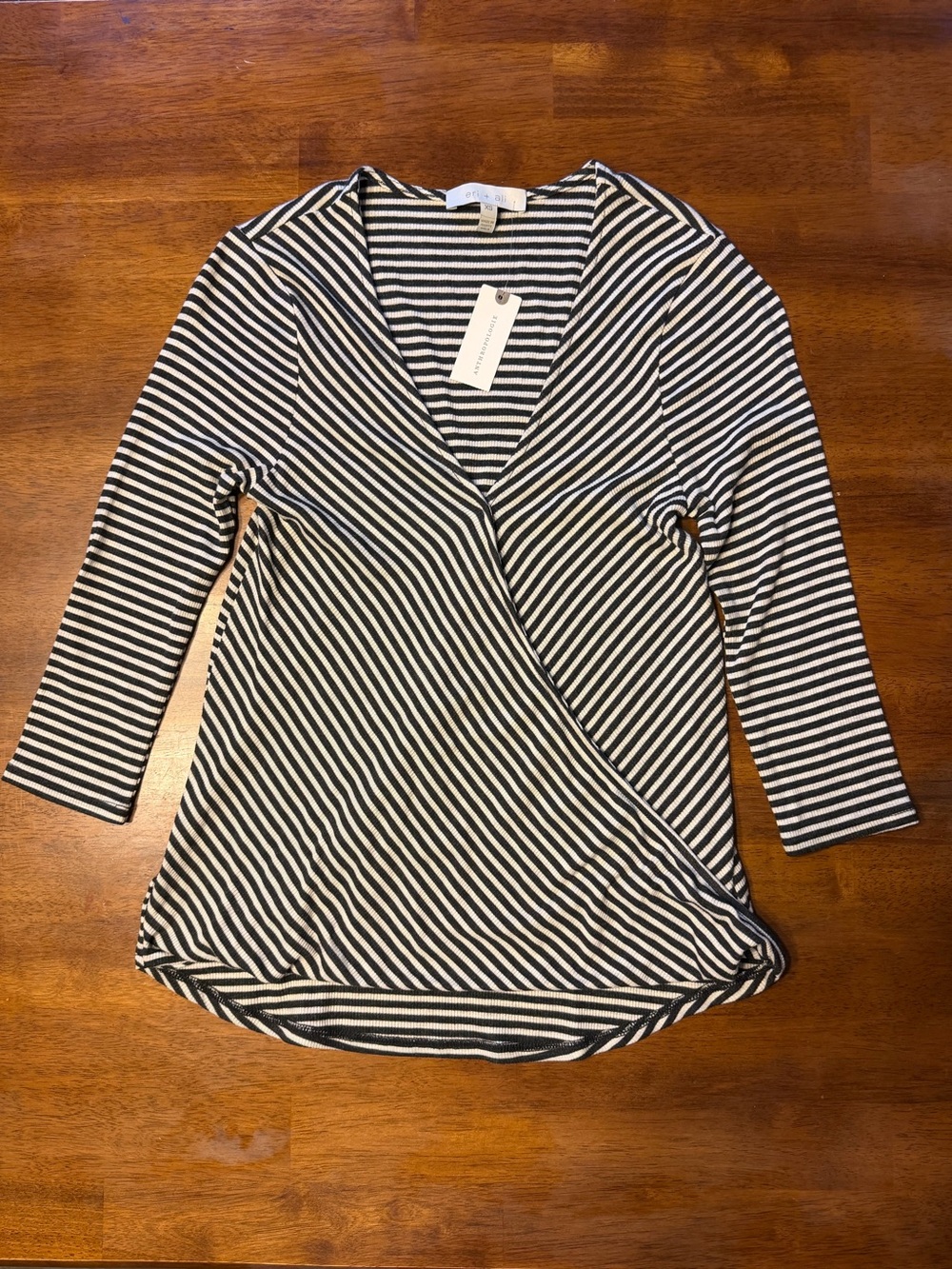 MWT Anthropologie Black & White Striped Wrap-Style Tunic Size XS
